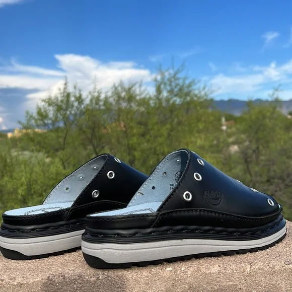 New Dr. Martens Silver Gromet Cut Out Black Vintage 90’s Chunky Slides Sandals - Picture 11 of 17